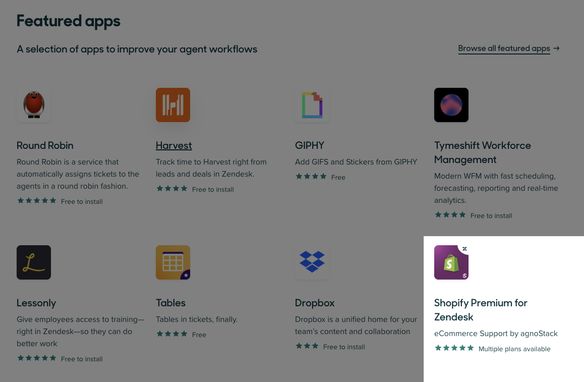 Feature App - Shopify Premium for Zendesk