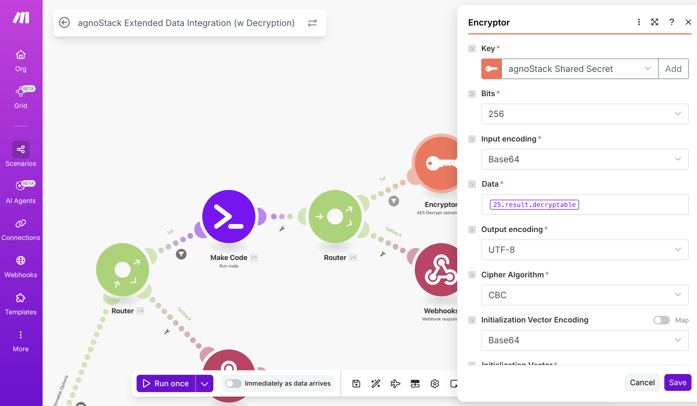 Make.com Integration Provider: Decrypt Secure Data
