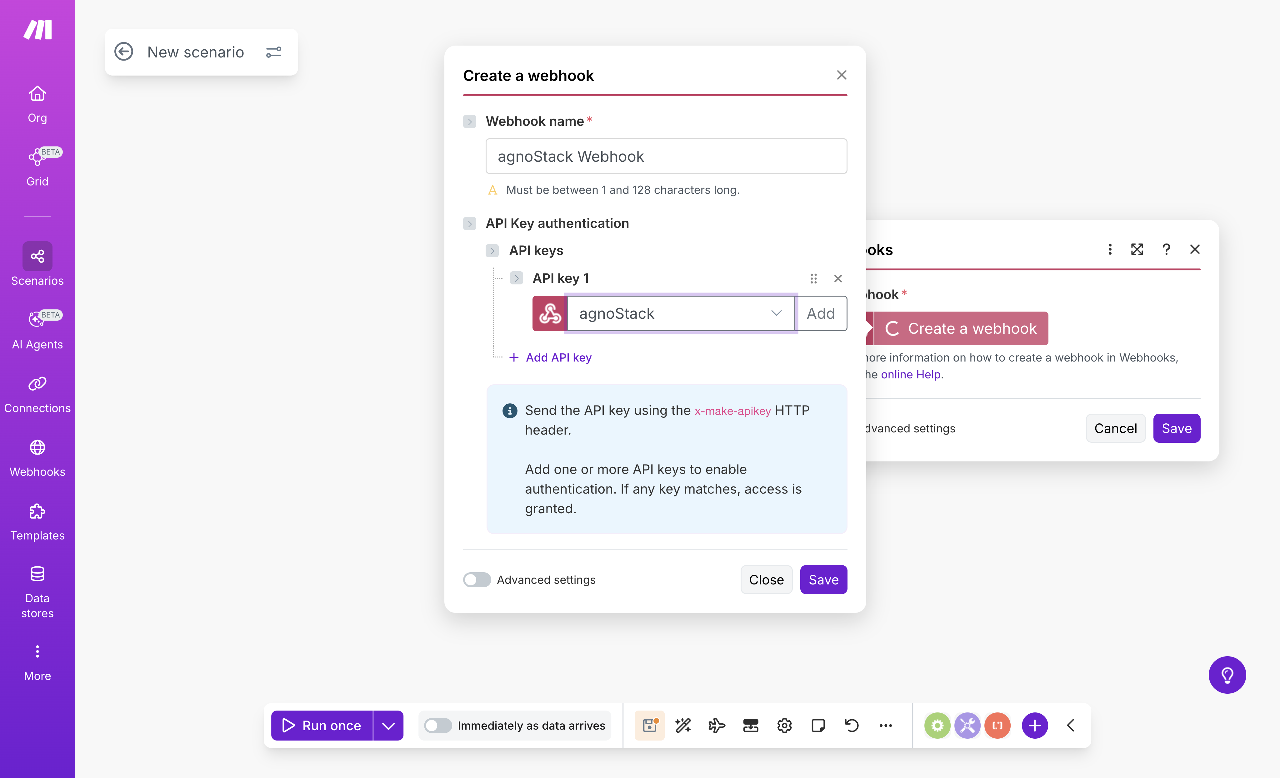 Make.com Integration Provider: Scenario Webhook Create