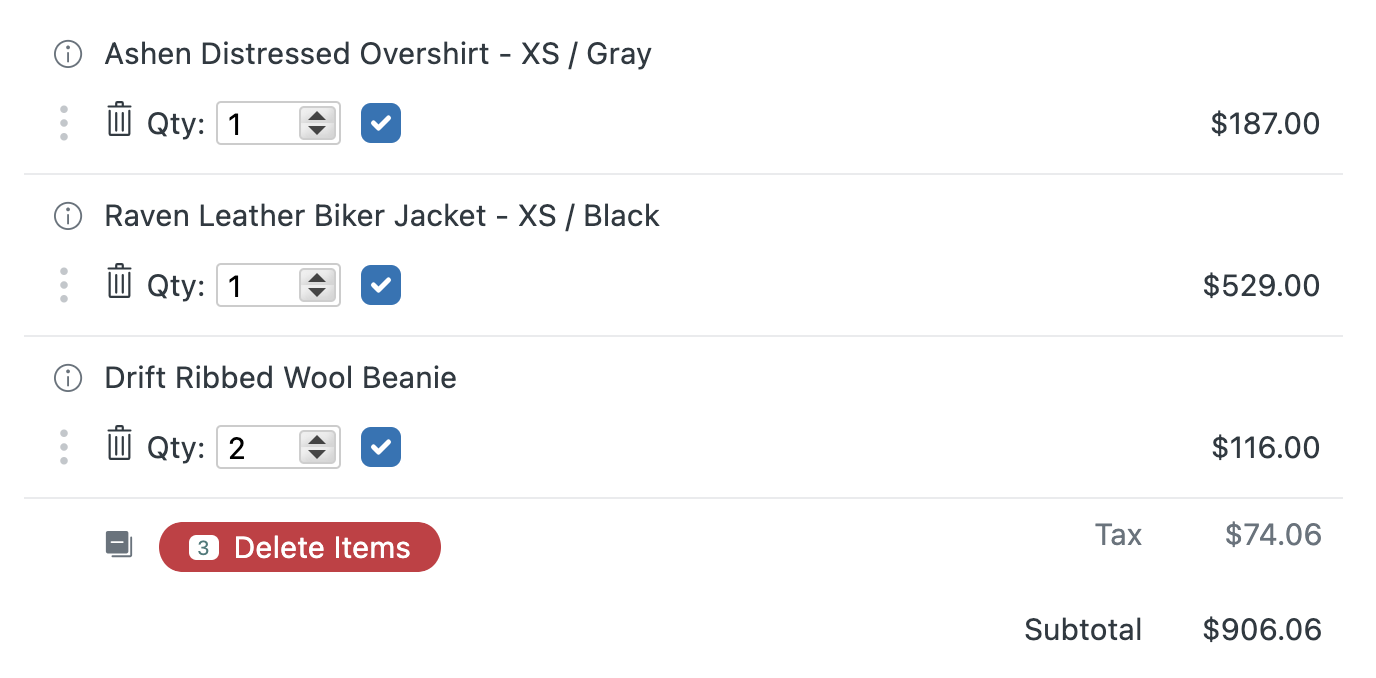 Purchase Modal: Multi-Delete Cart Items