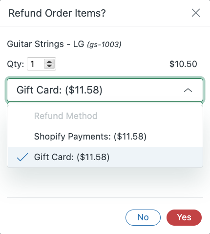 Shopify Gift Cards/Multi-Tender Refunds