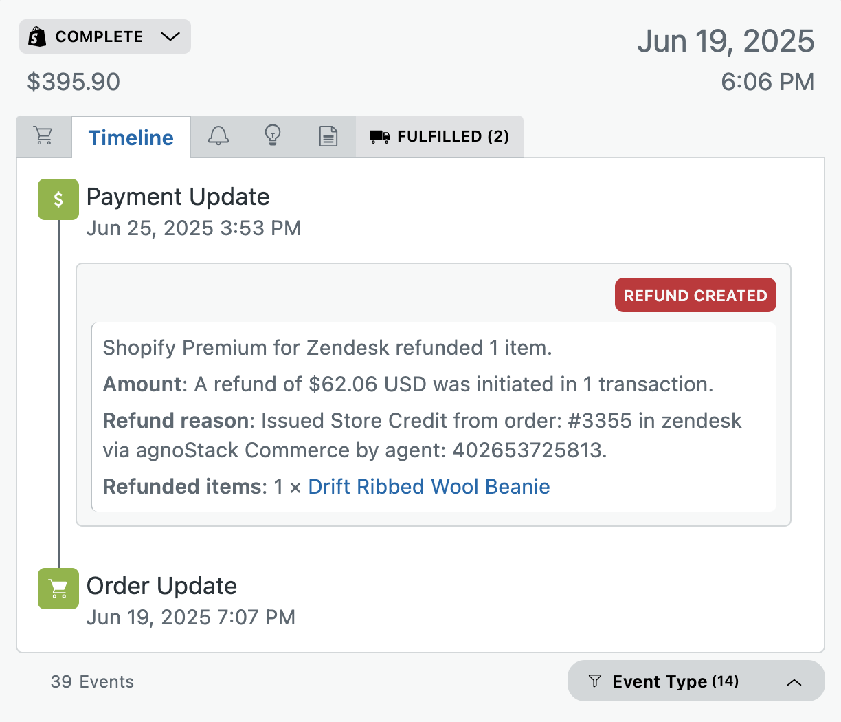 Shopify - Enhanced Order Timeline