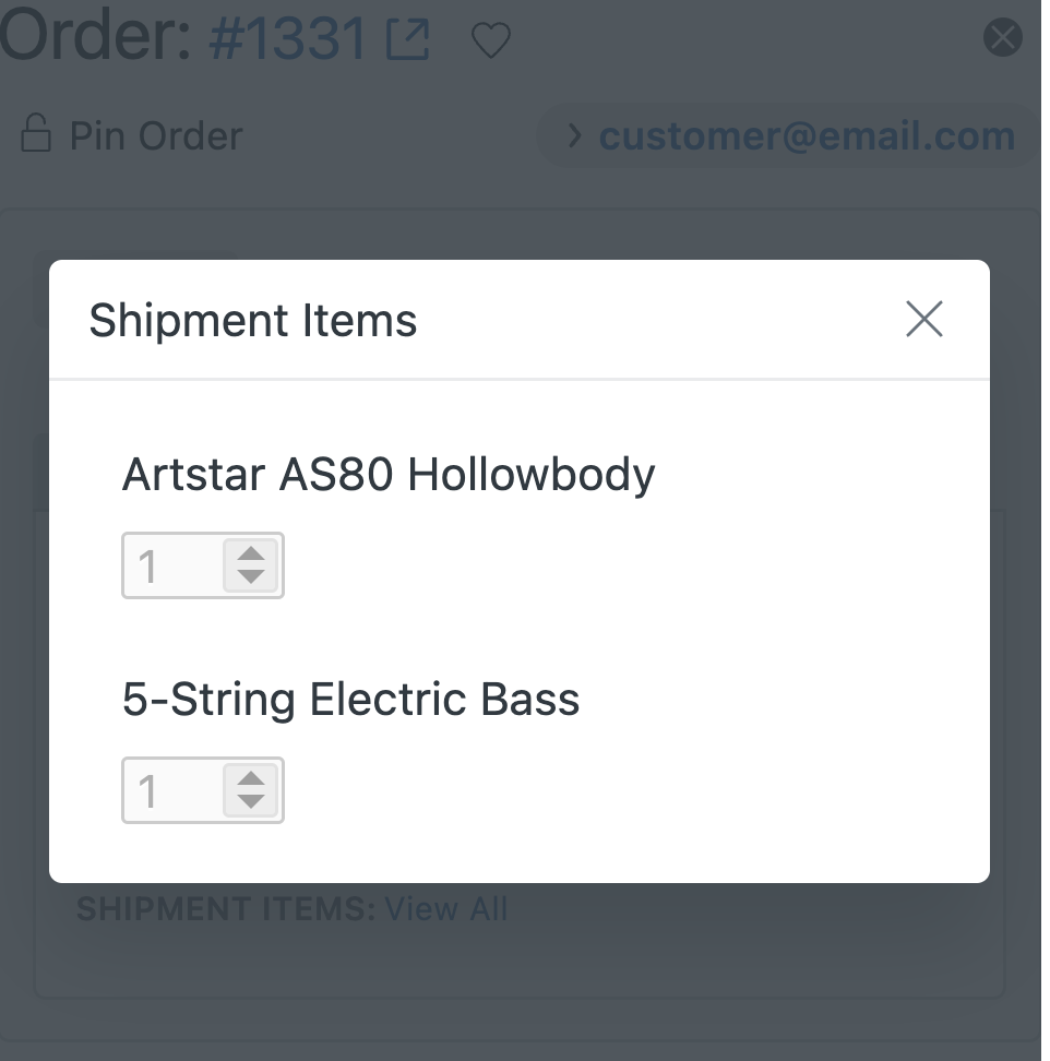 Shopify: Shipment Items Panel Detail
