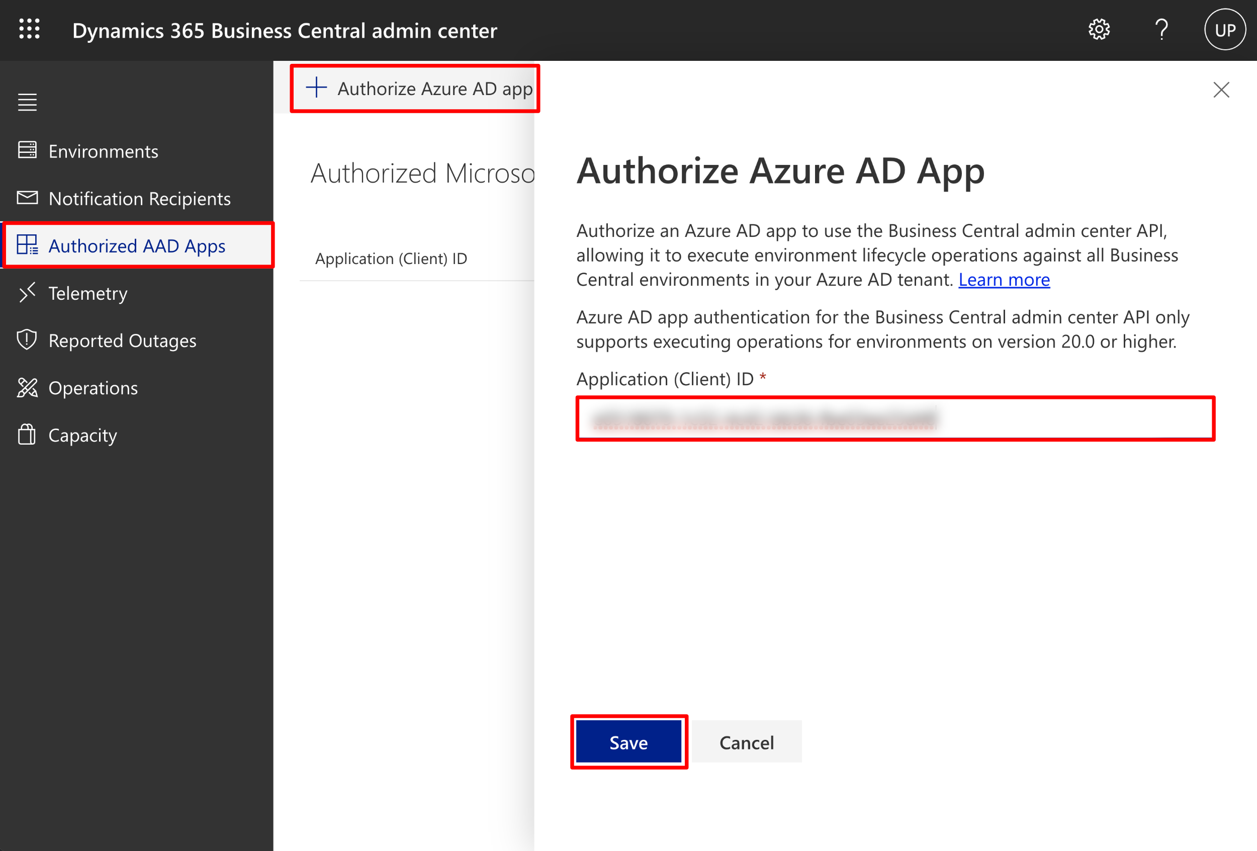 Onboarding: Microsoft Dynamics Business Central - Authorize Azure Application