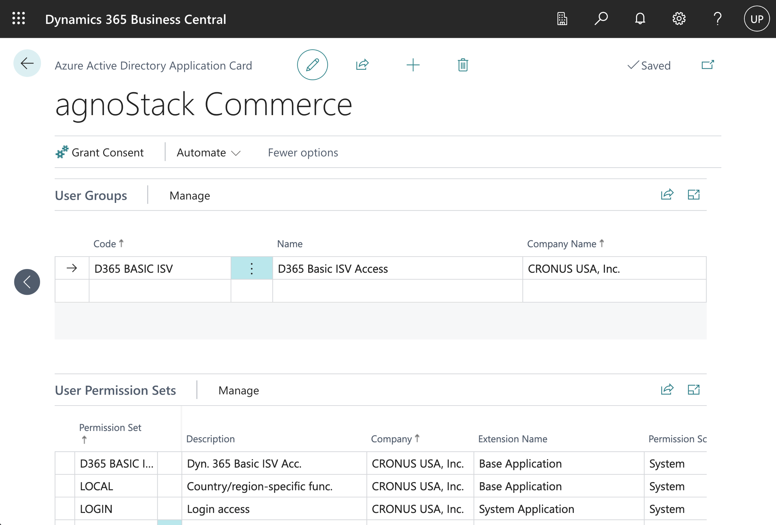 Onboarding: Microsoft Dynamics Business Central - Application Permission Details