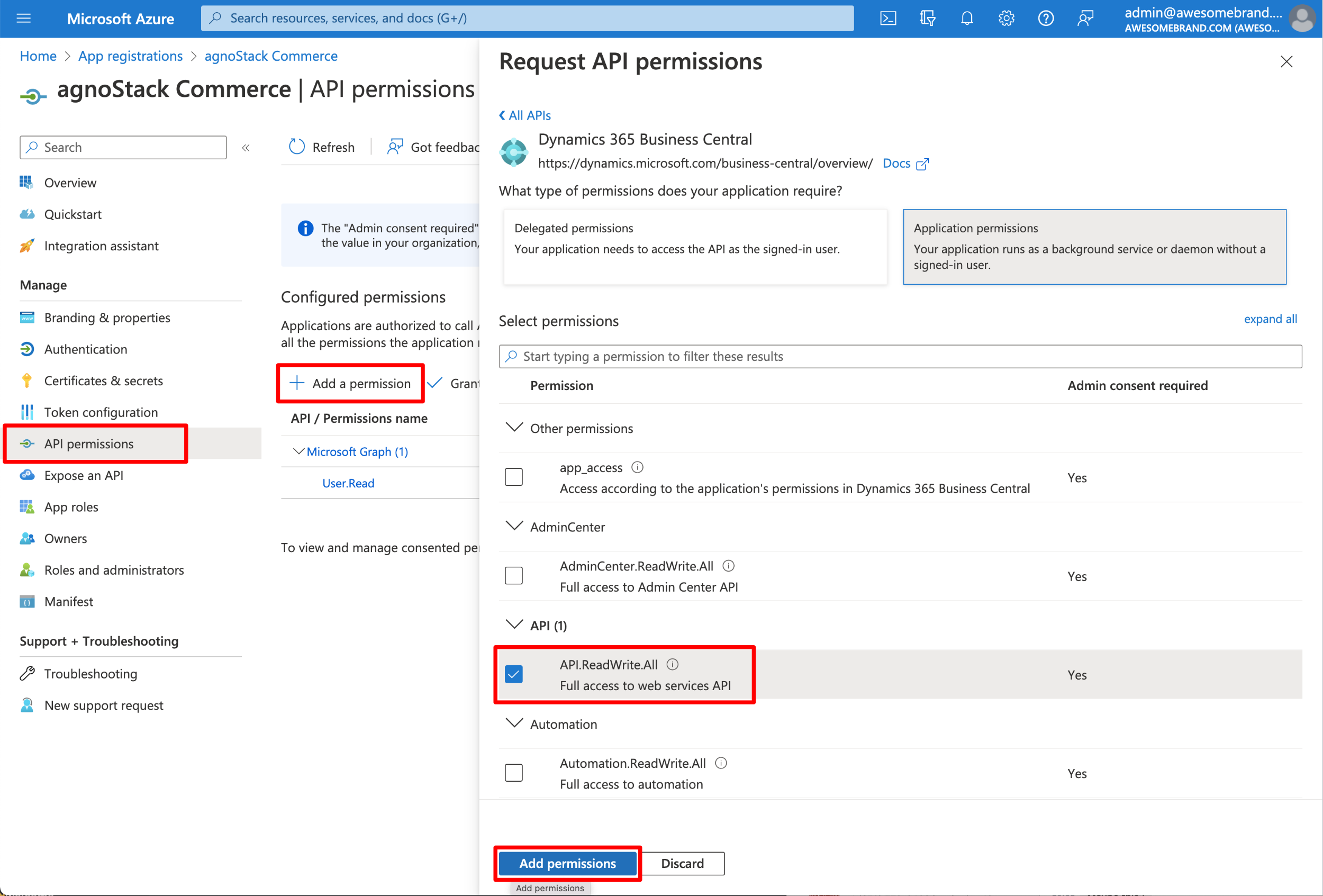 Onboarding: Microsoft Dynamics Business Central - Request API permissions